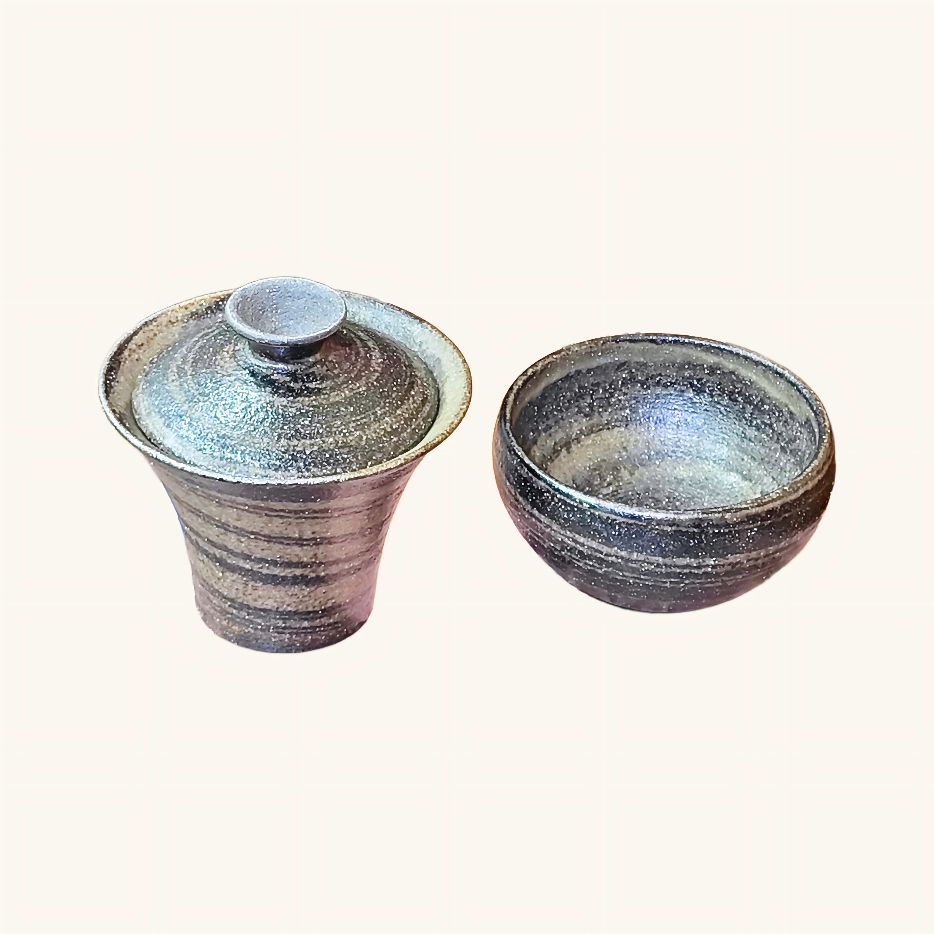 侘寂風馬蹄蓋碗+鉢型主人杯 可單售 絞胎工藝