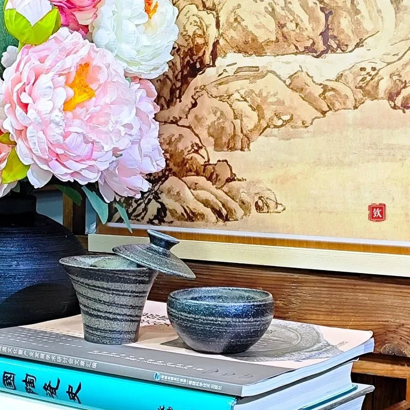 侘寂風馬蹄蓋碗+鉢型主人杯 可單售 絞胎工藝